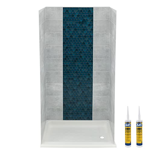 RecPro RV 36 x 24 Shower Surround with or Without Shower Pan | Adhesive Included | One Piece Glue-in (Teal Waterfall Accent Shower Surround Only)