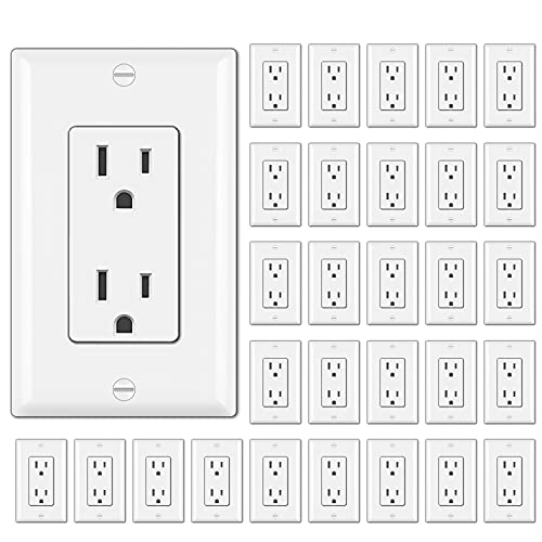 Hot Deals [30 Pack] BESTTEN Decorator Electrical Wall Receptacle Outlet, Non-Tamper-Resistant Decorative Sockets, 15A/125V/1875W, for Residential and Commercial Use, UL Listed, White
