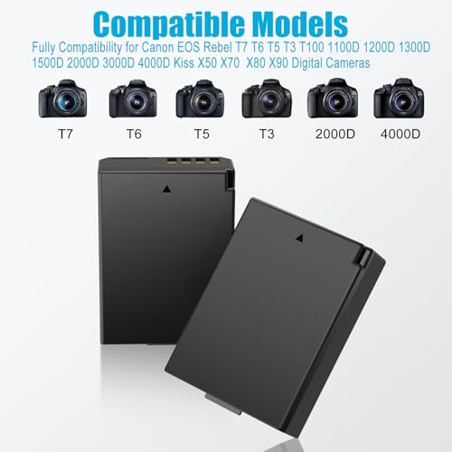JYJZPB LP-E10 Battery 2-Pack and Fast Charger for Canon EOS Rebel T7 T6 T5 T3 T100, EOS 2000D 3000D 4000D 1200D 1100D 1300D 1500D, KISS X50 X70 X80 X90 Digital Camera by JYJZPB - Image 3