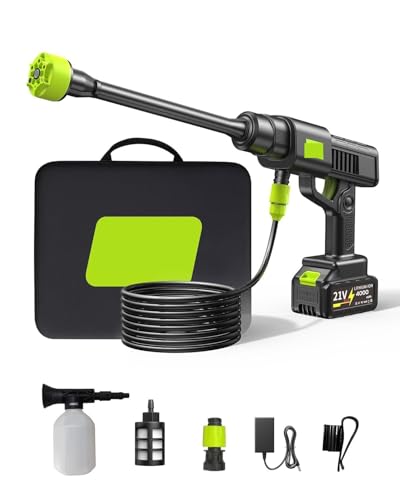 Limpiador de Patio for Lavadora a presión, 1 batería de 4000 mAh, Limpiador eléctrico portátil de 870 PSI con presión Ajustable de 10 Niveles y Boquilla 6 en 1 for automóviles(Mint)
