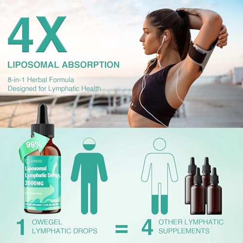 owegel Liposomal Lymphatic Drainage Drops 2000mg – Immune & Lymph System Support – Lymphatic Detox and Cleanse with Echinacea, Red Clover, Dandelion & Cleavers – Sugar-Free, Alcohol-Free – 2 FL OZ