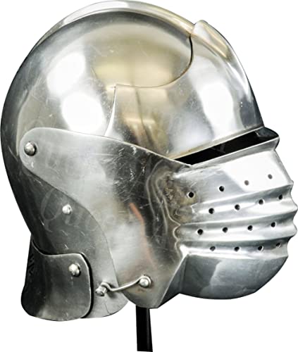 Queen Armour Medieval North Italian Bellows face visored Sallet Late Helmet Also for LARP Silver German Spartan Roman Helmet European Kettle Hate Viking mask Barbuta Crusader Gloves Gauntlet Half
