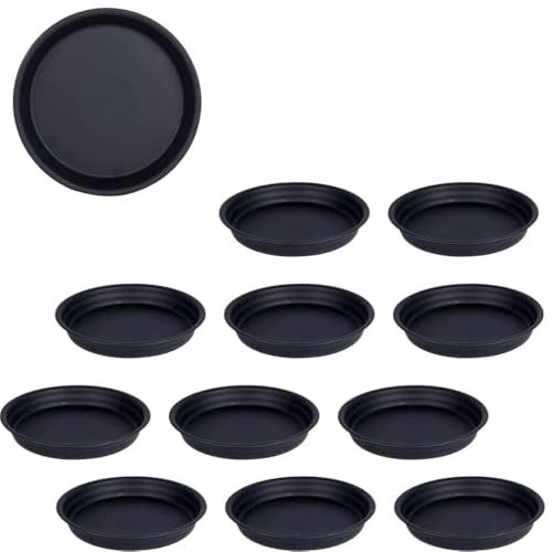 Image of SIGNY Round Bottom Tray(Plate /Saucer) Suitable for 8 Inch Round Plastic Pot - Black - Set of 12 | Heavy Duty Highly Durable Plant Saucer for Indoor Home Decor & Outdoor Balcony Garden (12, 5.3 Black)
