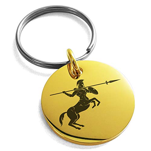 Stainless Steel Greek Mythology Centaur Symbol Small Medallion Circle Charm Keychain Keyring