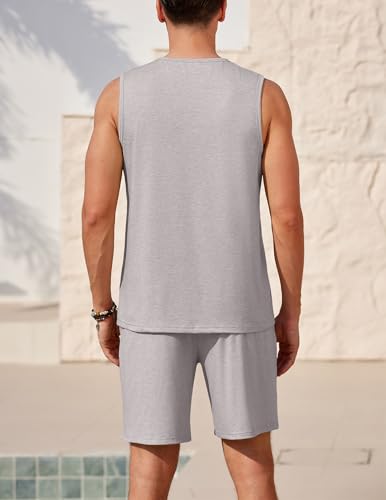 Ekouaer Men's Pajamas Set Workout Tank Top Pjs Sets with Shorts 2 Piece Soft Sleeveless Casual Sleep Shirts Loungewear S-XXL3