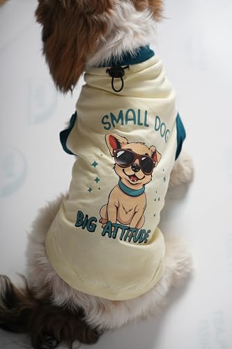 Image of Thunder Tails Premium Cotton Dog T-Shirt | Adjustable Neck | for Medium Dogs | Butter Yellow | X Large | for French Bull Dog