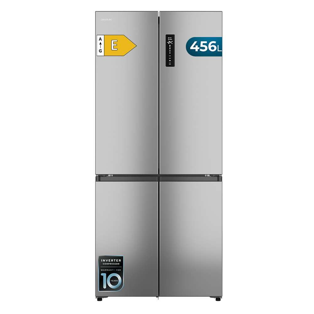 Cecotec Frigorifero 4 Porte Semi-Integrabile No Frost Bolero CoolMarket 4D 456 SBI Inox E. Extra Capacità Max 456L, Altezza 189cmx83cm Larghezza, MetalFlexCooling, Compressore Inverter Silenzioso