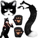 XingRuize – XingRuize 4 Stück Schwarz Weiße Pelzige Fuchs Maske, Schwanz