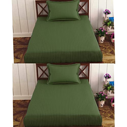 Image of Prime Collection 250 TC Combo Pack of 2 Single Sized (90x60) Satin Striped Bedsheet with 2 Pillow Cover Long Lasting Single Bedsheet for Hotel, Hospital and Home Use
