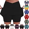 Faldas pantalón para mujer con bolsillos, tiro alto, control de abdomen, shorts de yoga, casuales, deportivas, tenis, mini 2