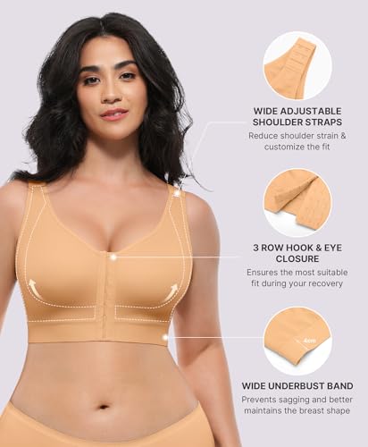 Image of SHAPELLX Post Surgery Bras Front Closure Compression Bra Surgical Wirefree Mastectomy Bra with Adjustable Straps