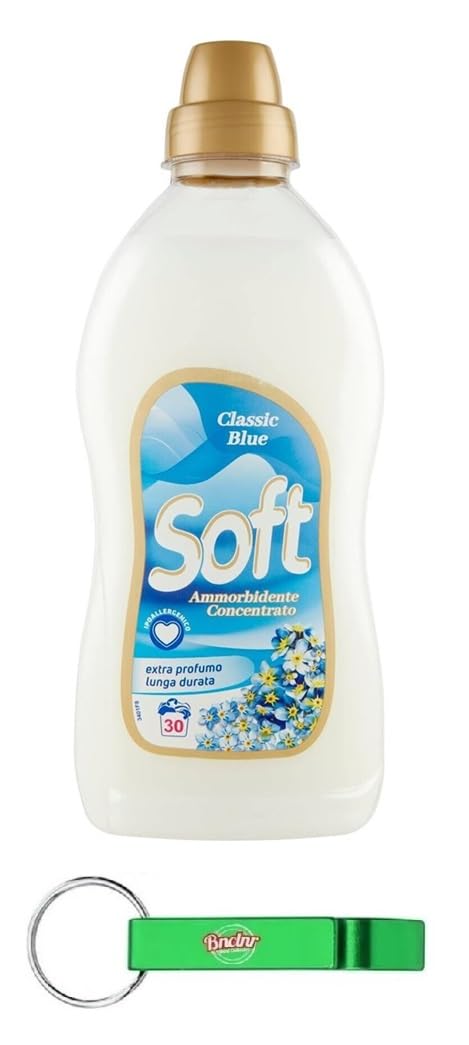 12 suavizantes concentrados Soft Ammorbidente Concentrato Azul Clásico, 30 lavados, 750 ml + llavero Beni Culinari gratuito