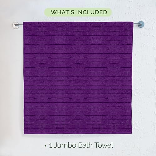 Image of Elegant Comfort 100% Turkish Cotton Corduroy Ribbed Luxury Jumbo Bath Towel Ultra Soft - 35 x 70 Inch - Luxury Spa Premium Hotel Quality Highly Absorbent and Quick Dry Large Bath Towel, Purple