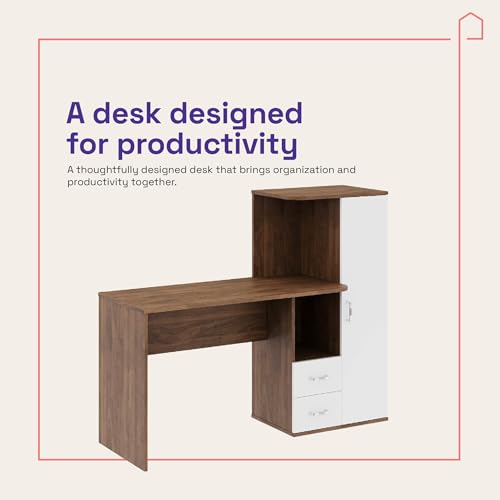 Image of Wakefit Cupen Engineered Wood Study Table - Columbian Walnut & Frosty White
