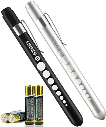 2 Pack Pen Lights with 4 Batteries - Nurse Led Medical Penlight with Pupil Gauge for Nursing Students Doctors EMT Trauma