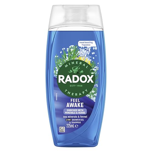 Radox Mineral Therapy Feel Awake 2-in-1 Shower Gel & Shampoo Body Wash uniquely blended with herbs and a sea mineral & fennel fragrance for a refreshing experience 6x 225 ml