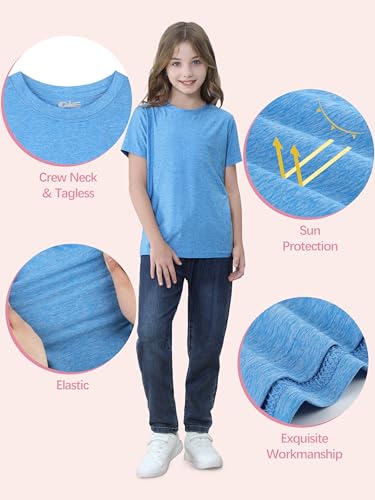 Image of QWE 5 Pack Girls Shirts Athletic Dry-Fit Shirts for Girls Short Sleeve Tshirts Kids Clothes Teens Tops