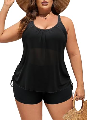 NIeyook Plus Size Swimsuit for Women 2 Piece Tummy Control Bathing Suit 2025 Tankini Set with Shorts Drawstring Swimwear