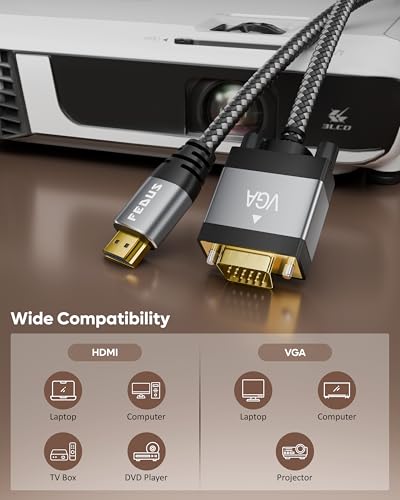 Image of FEDUS Vistara HDMI to VGA Cable Adapter 1 Meter, 1080P 60Hz Gold-Plated Unidirectional Cord Cable (HDMI Male to VGA Male) for Laptop PC Desktop Xbox TV Box to Monitor, Projector, TV, Computer