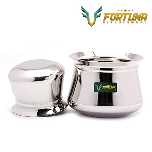 Image of Stainless Steel Kanchi /Temple /Dahi Handi /Cookware & Serveware (Without Handle & Lid) - 2 Unit - Capacity - 400ml & 1000ml , 14.4 x 14.4 x 9.3 cm, Silver