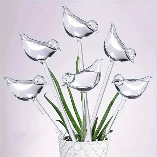 6 Pièces Goutteurs d'eau pour Plantes, Arroseur pour plantes en forme d'oiseau transparent, Globes d'arrosage automatique en plastique, Ampoules à arrosage...
