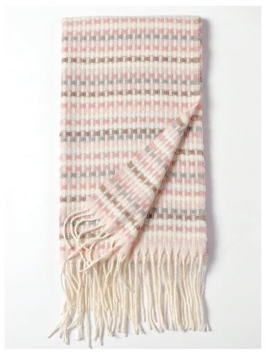 OYOANGLE Women's Plaid Print Fringe Trim Scarf Rib Knit Soft Winter Warm Scarves Shawl3