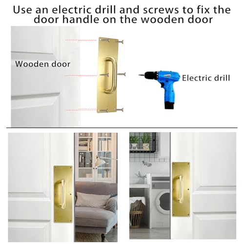 Image of Sumnacon 1 Set 12 inch Stainess Steel Door Handle Pull & Push Plate - Heavy Dutyr Gold Gate Handle Bar for Home /Office /Warehouse /Public,Suitable of Wooden /Composite Door with Screws,Brushed