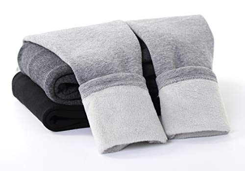 IRELIA Kids Girls 100% Cotton Fleece Lined Solid Leggings Warm Pants for Winter Light Grey L - image 3