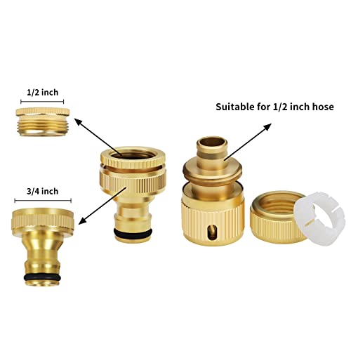 Brass Hose Tap Connectors 1/2 Inch and 3/4 Inch 2in1 Faucet Adapter,1/2 Inch Garden Hose Quick Connector,Fitting for Car Washing & Hose Connection (6 pcs) - Image 2