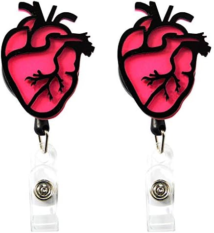 Heart Nurse Badge Reels Retractable Medical Doctor ID Badge Holder Belt Clip 2 Pack