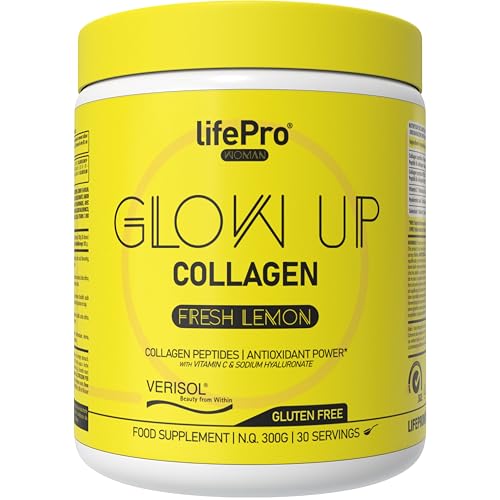 Collagene Idrolizzato in Polvere Glow Up - Peptidi di Collagene con Vitamina C, Selenio e Acido Ialuronico - Senza Zucchero – Bellezza da Dentro per Pelle e Capelli - 300g (Fresh Lemon)