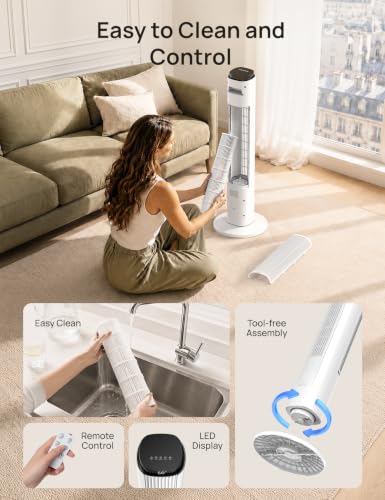 Image of ZAFRO Tower Fan for Bedroom, 28dB Quiet Floor Fan with 6 Speeds, 4 Modes, Remote, 90 Oscillation & 12H Timer 37 inch Standing Fan for Home, Living Room & Office, Matte-White