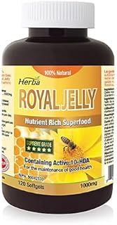 Herba Royal Jelly Capsules 1000mg - 120 Soft Gel | All Natural & Pure Royal Jelly Supplement with 10-HDA (Hydroxy-D-Decenoic Acid) | Source of Antioxidants | Product of Canada | 120 Softgels