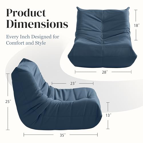 Image of Bean Bag Chair, Fireside Chair Bean Bag Sofa for Adults, Bean Bag Chairs for Teens with High-Resilience Foam, Memory Foam & Non-Slip Base Bean Bag for Living Room, Bedroom, Office (Suede, Dark Blue)