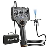 ZORLET Dual Lens 360° Articulating Borescope with Light, 5'' HD Monitor 4-Way Joystick Inspection Camera, 0.25in Slim Probe 5.0FT Semi-Rigid Snake Industrial Endoscope Camera for Automotive Mechanics
