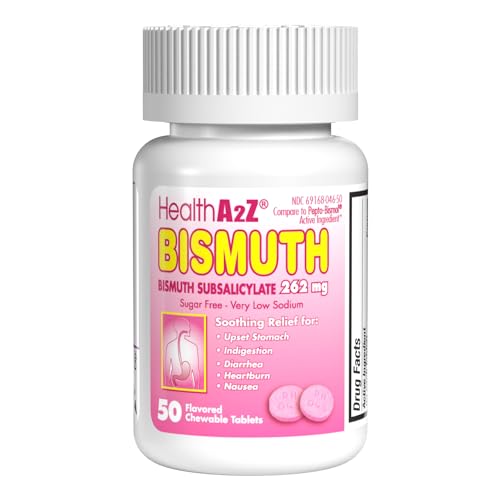 HealthA2Z Bismuth | Bismuth Subsalicylate 262mg | Multi-Symptom Relief | (50 Count (Pack of 1))