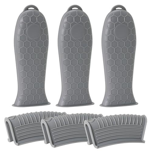 Image of Joyhalo Cast Iron Skillet Handle Cover, 6 Pack Heat Resistant Pot Covers, Silicone Sleeve for Pans, Grey