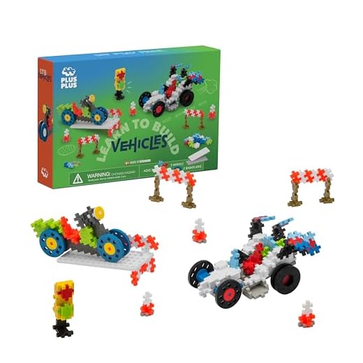 PLUS PLUS - Learn to Build Vehicles, 360 Pieces - Construction Building Stem / Steam Toy, Interlocking Mini Puzzle Blocks for Kids
