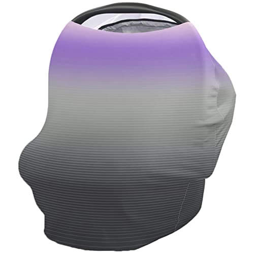 Nursing Cover for Breastfeeding Scarf, Purple Grey Gradient Stripe Baby Car Covers Super Soft Multi Use for Canopy Shopping Cart Cover Blanket Stroller Cover