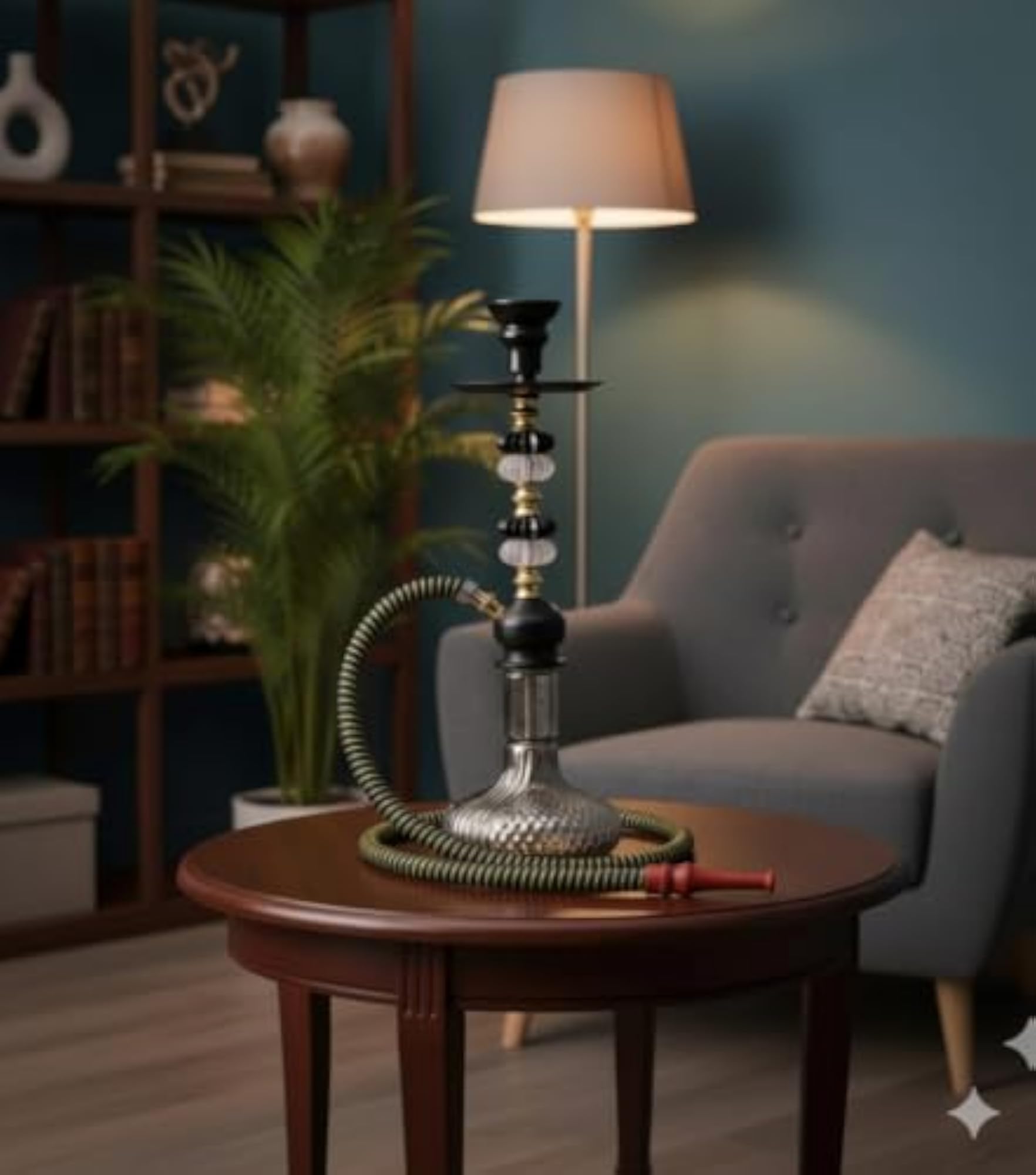Russian Shaped Hookah Luster Glass Black Floral Stem