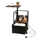 Bingyouth Mesita de Noche con Enchufe y USB, Mesa Auxiliar con Ruedas y Freno,...