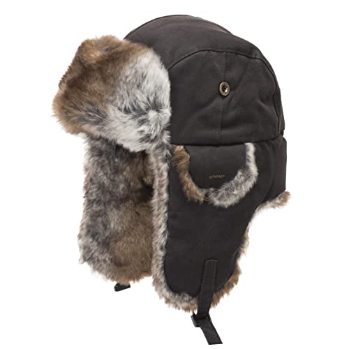 ULTRAFINO Ushanka Trooper Russian Pilot Aviator Leather Winter Trapper Hat Chocolate Medium