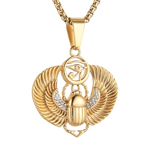 As Always Colgante de escarabajo egipcio chapado en oro 18K con incrustaciones de escarabajo y circonita ojo de Ra, collar de joyería hip-hop