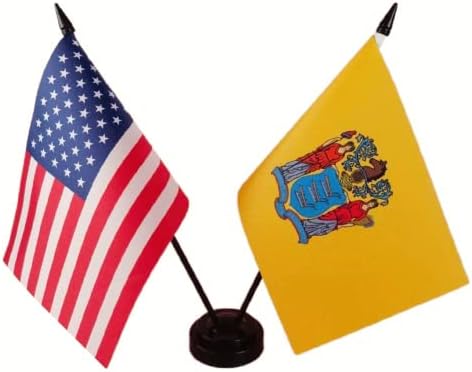 Zigvert America & New Jersey Twin Desk Flag, US New Jersey Table Flags, 8 x 5 Inches American & New Jersey Deluxe Desk Flag Set - Miniature USA & New Jersey Stick Flag with Flag Stand image 4