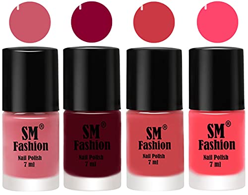 Image of Nail Polish Combo Set (Pack of 4) Quick Dry Gel Finish Nail Paint | Nude Pink,Boysenberry,Punch Pink,Pink | 7 ml Each