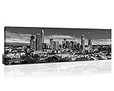 ARNLRDYA Wall Art Charlotte City North Carolina Skyline Wall Decor Black and White Picture Cityscape Canvas Print Charlotte Poster for Living Room Painting Frame Home Bedroom Decor(46''Wx14''H)