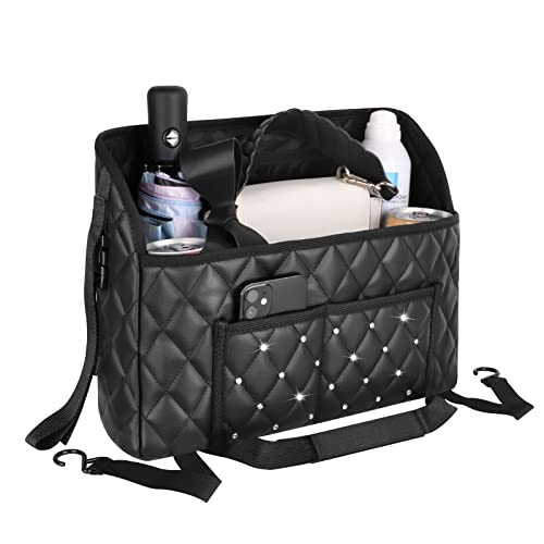 PcyFEsy Car Purse Holder Between Seats, Premium Leather Purse Holder for Car, Car Net Pocket Handbag Holder, Car Handbag Holder, Car Front Seat Organizer for Car Organizer and Storage