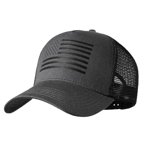 Image of Baseball Cap USA Flag Trucker Cap Father Dad Mother Mom Adjustable Sportswear Hat for Men Women Adults D-Grey