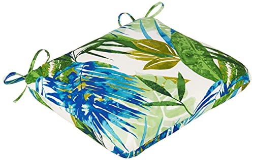 Pillow Perfect - 586588 Outdoor/Indoor Soleil Round Corner Seat Cushions, 18.5" X 15.5", Blue/Green, 2 Pack #TOP24