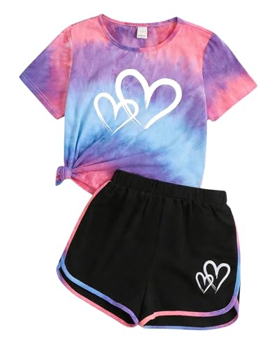 Image of Tween Girls Clothes Summer Short Sleeve T-Shirt and Shorts Set Casual Two Pieces Outfit Size 8 13